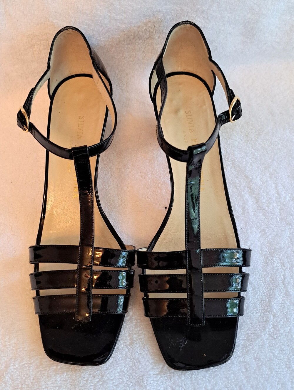 Silvia Fiorentina Black Patent Leather Sandals Shoes - 7